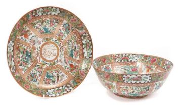 A 19th century Chinese Canton famille rose porcelain bowl and dish for the Arabic market, the centre