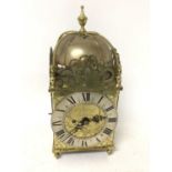 Victorian brass 17th century style lantern clock striking on bell with fusee movement