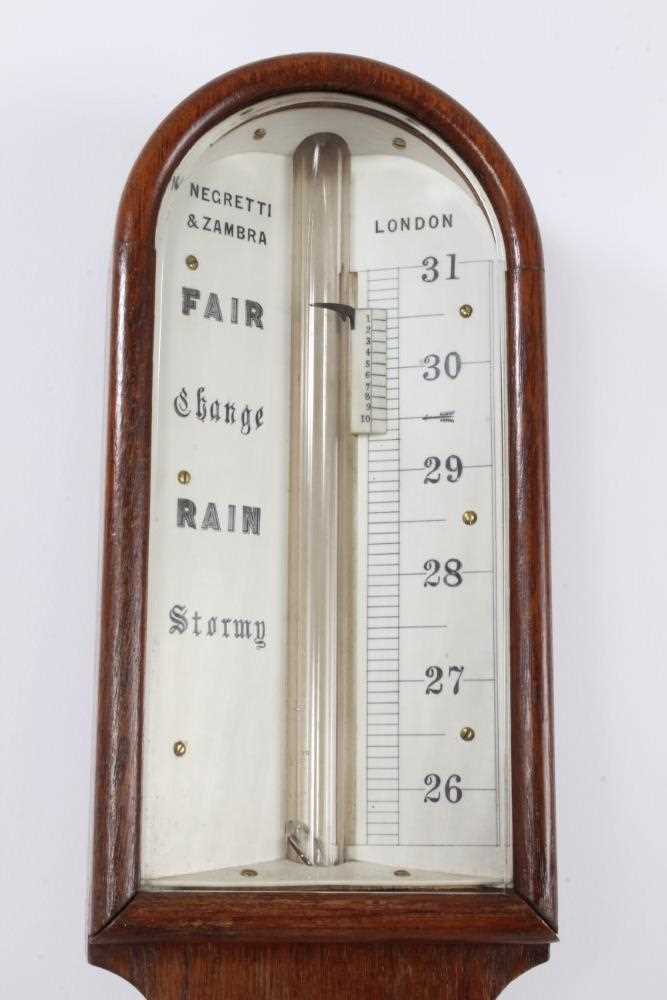 Edwardian Negretti and Zambra oak cased stick barometer - Image 2 of 4