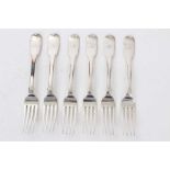 Set of six Scottish silver Fiddle pattern dinner forks, with initial W (Edinburgh 1832)