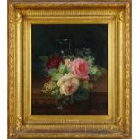 Francois Joseph Huygens (1820-1908) oil on mahogany panel - Still Life of Roses, signed and dated 18