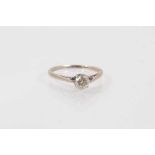 Diamond single stone ring with a brilliant cut diamond in claw setting on 18ct white gold shank