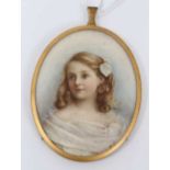 Early 20th century portrait miniature on ivory of a young girl, signed A.C.
