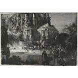 *Gerald Spencer Pryse (1882-1956) black and white lithograph - British at Le Mans Cathedral 1914, 45