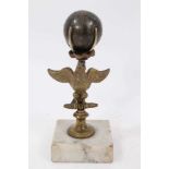 19th century Italian Grand Tour desk stand, an eagle with a pyrite sphere finial held by four claws,