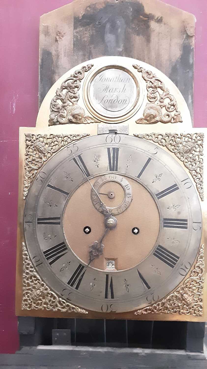 18th century 8-day longcase clock by Jonathan Marsh, London with arched gilt and silvered dial signe - Image 2 of 16