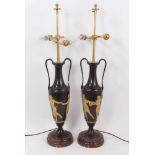 Pair of 19th century bronze and ormolu slender classical table lamps