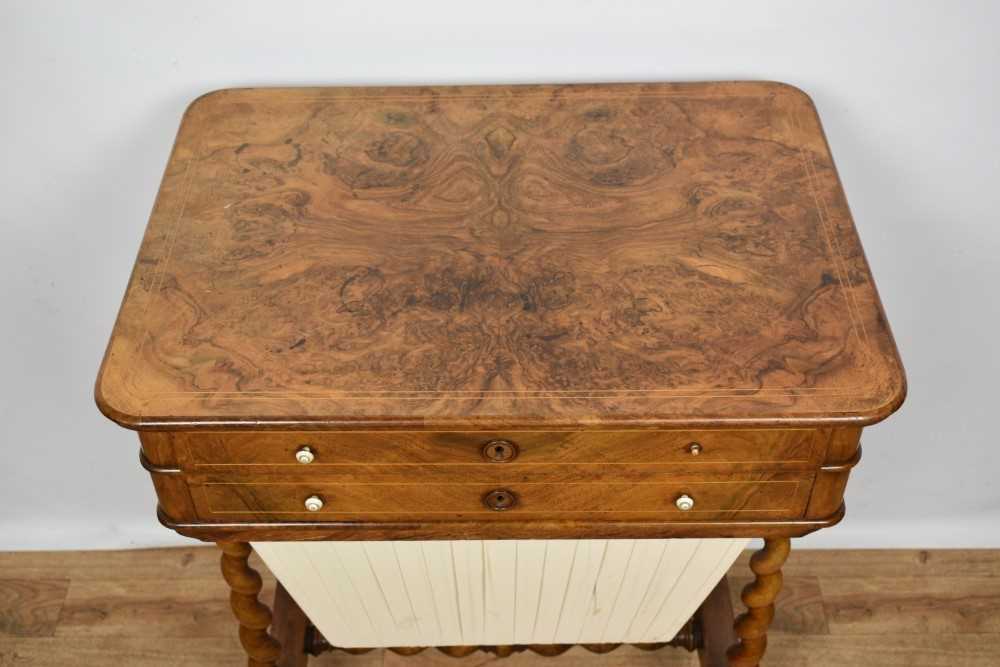 Mid Victorian burr walnut and inlaid work table - Image 3 of 6