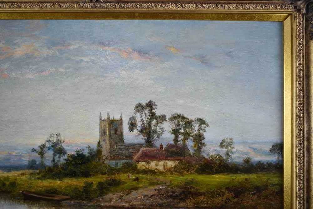 Daniel Sherrin (1868-1940) oil on canvas - River Landscape with a Church, signed, 51cm x 76cm, in gi - Image 5 of 8