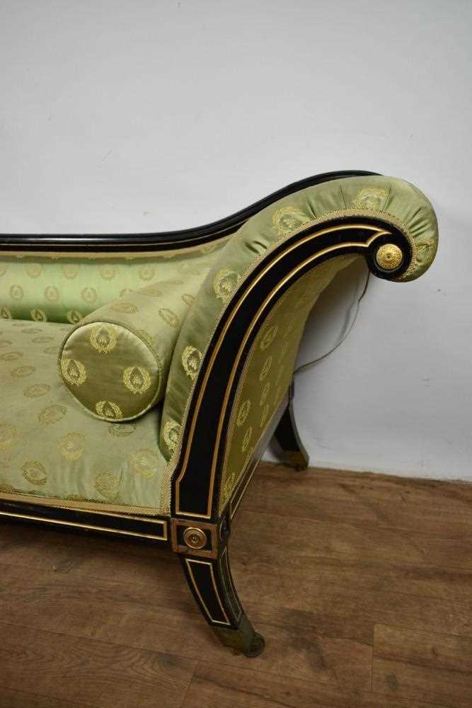 French Empire gilt and black painted chaise, with Napoleonic motif fabric - Image 2 of 5