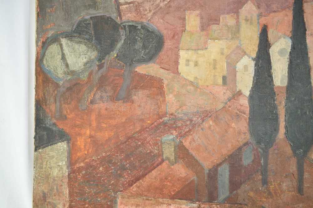 Mid 20th century, oil on canvas, Mediterranean Town, signed with initials M.K., 76cm x 63cm, unframe - Image 5 of 9