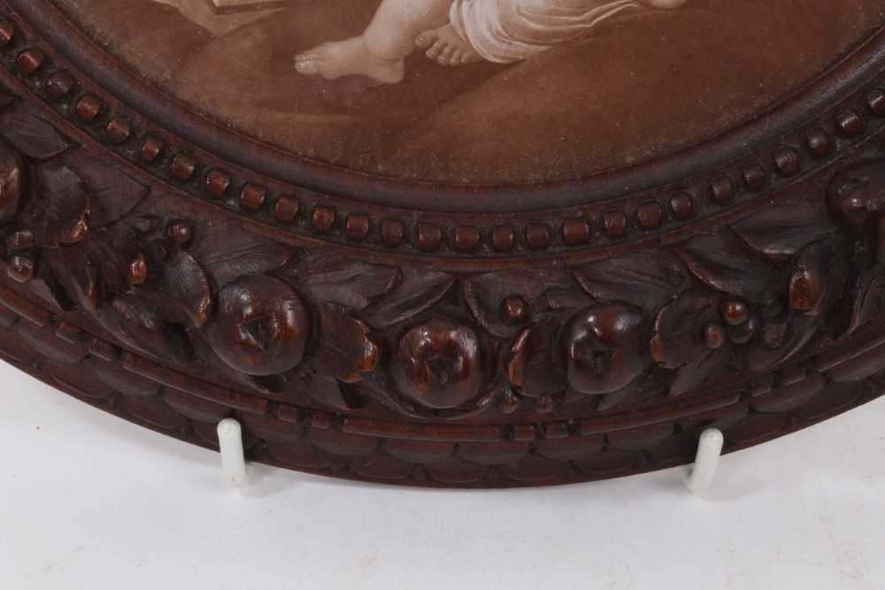 Finely carved 19th century walnut circular frame, carved with fruiting wreath in lambrequin and bead - Image 6 of 8