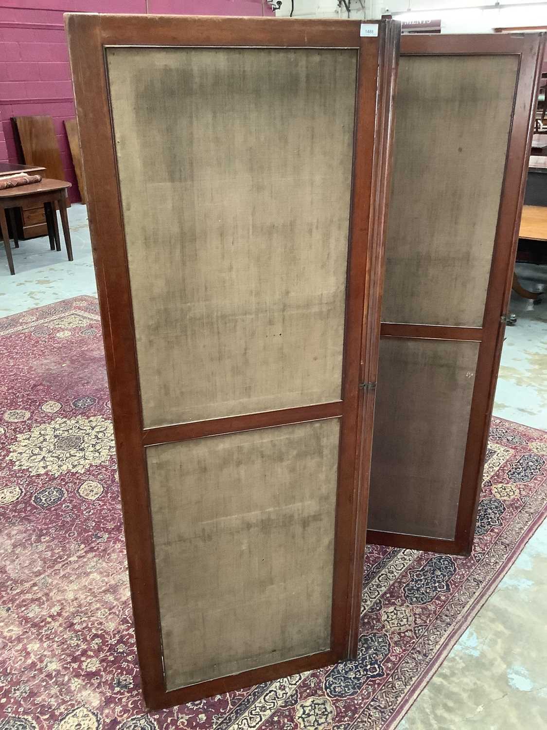 Late 19th/early 20th century mahogany framed brass mounted four-fold screen - Image 2 of 4