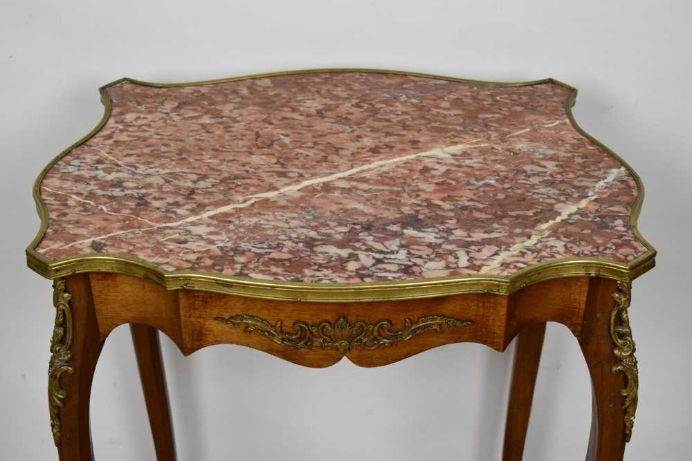 Continental walnut and gilt metal mounted marble topped side table, of serpentine form on slender ca - Image 3 of 5