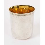 Antique white metal beaker with gilded interior, indistinct marks to base