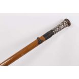 19th century walking stick with mother of pearl inlaid tortoishell handle