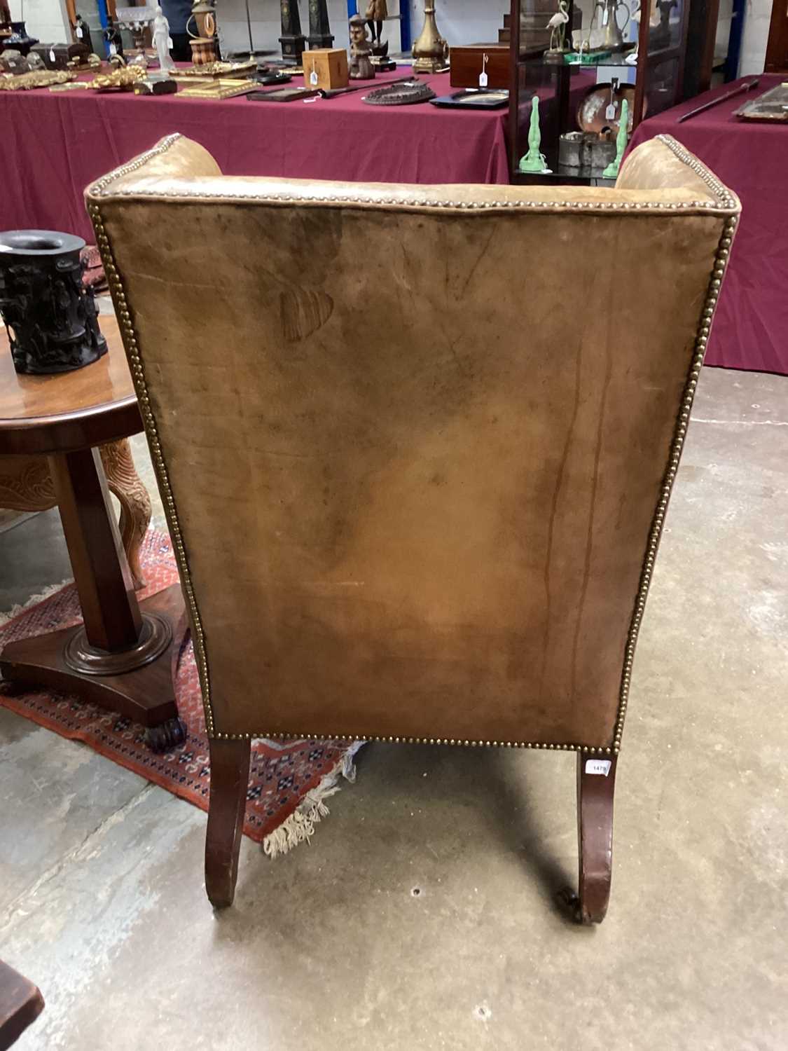 19th century leather upholstered wing armchair - Image 7 of 14