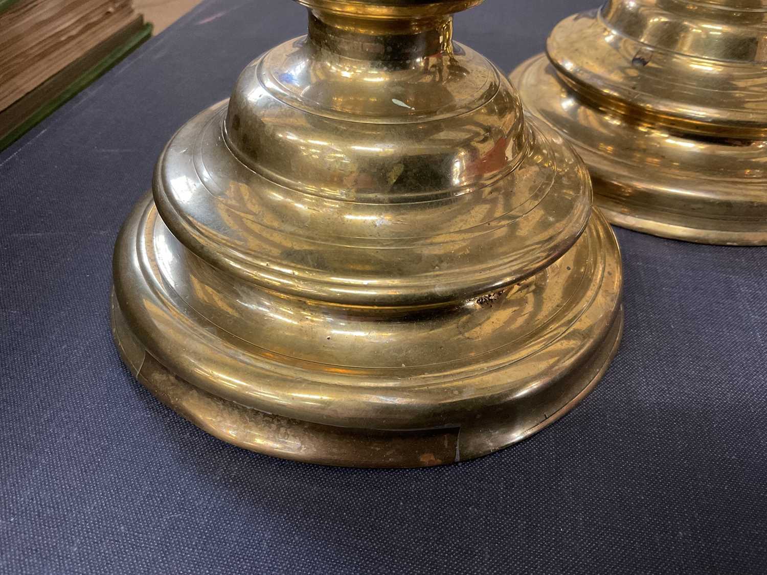 Pair of 17th century brass pricket candlesticks - Image 6 of 7