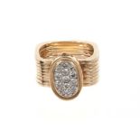 Unusual diamond and gold combination ring and bracelet, the ring composed of eight square sections w