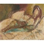Dorothy Mead (1928-1975) oil on canvas - figure reclining, signed and dated '61, 76.5cm x 63.5cm, un