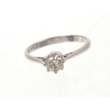 Diamond single stone ring with a brilliant cut diamond in claw setting on 18ct white gold shank