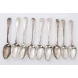 Collection of nine Georgian and later silver Old English pattern table spoons,