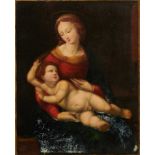 After Raphael, oil on canvas - The Bridgewater Madonna, inscribed P. Mignard verso, unframed, 32 x 2