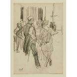 *Dame Laura Knight (1877-1970) charcoal on paper - figural group, 36.5cm x 25.5cm, signed