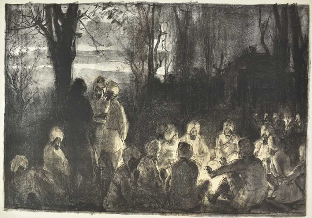 *Gerald Spencer Pryse (1882-1956) black and white lithograph - British Indians in France, 46cm x 66c