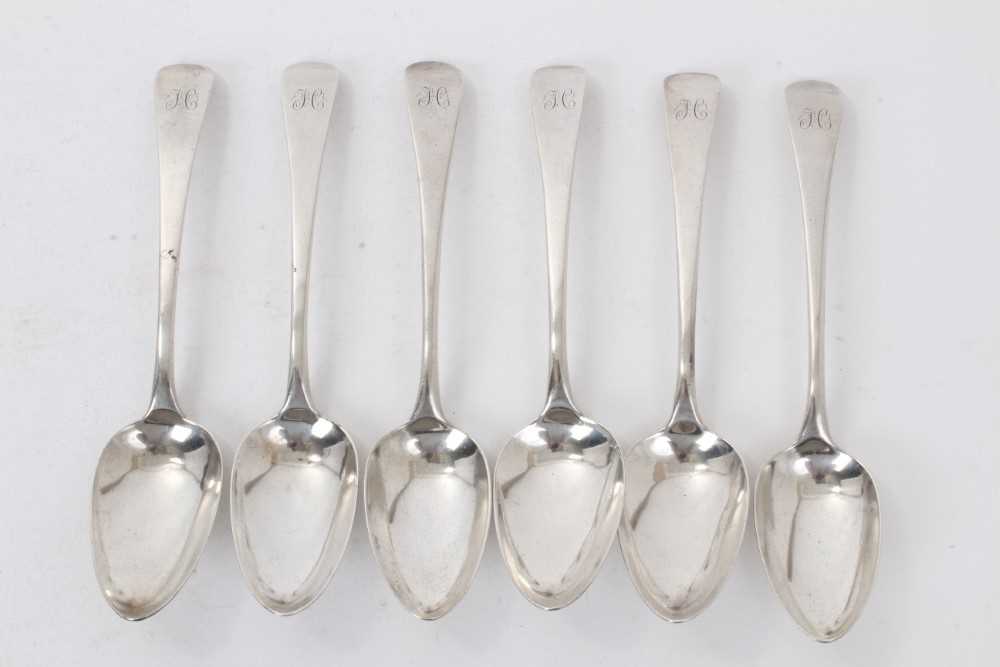 Matched set of six George III silver Old English pattern dessert spoons, with engraved initial H