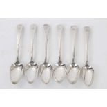 Matched set of six George III silver Old English pattern dessert spoons, with engraved initial H