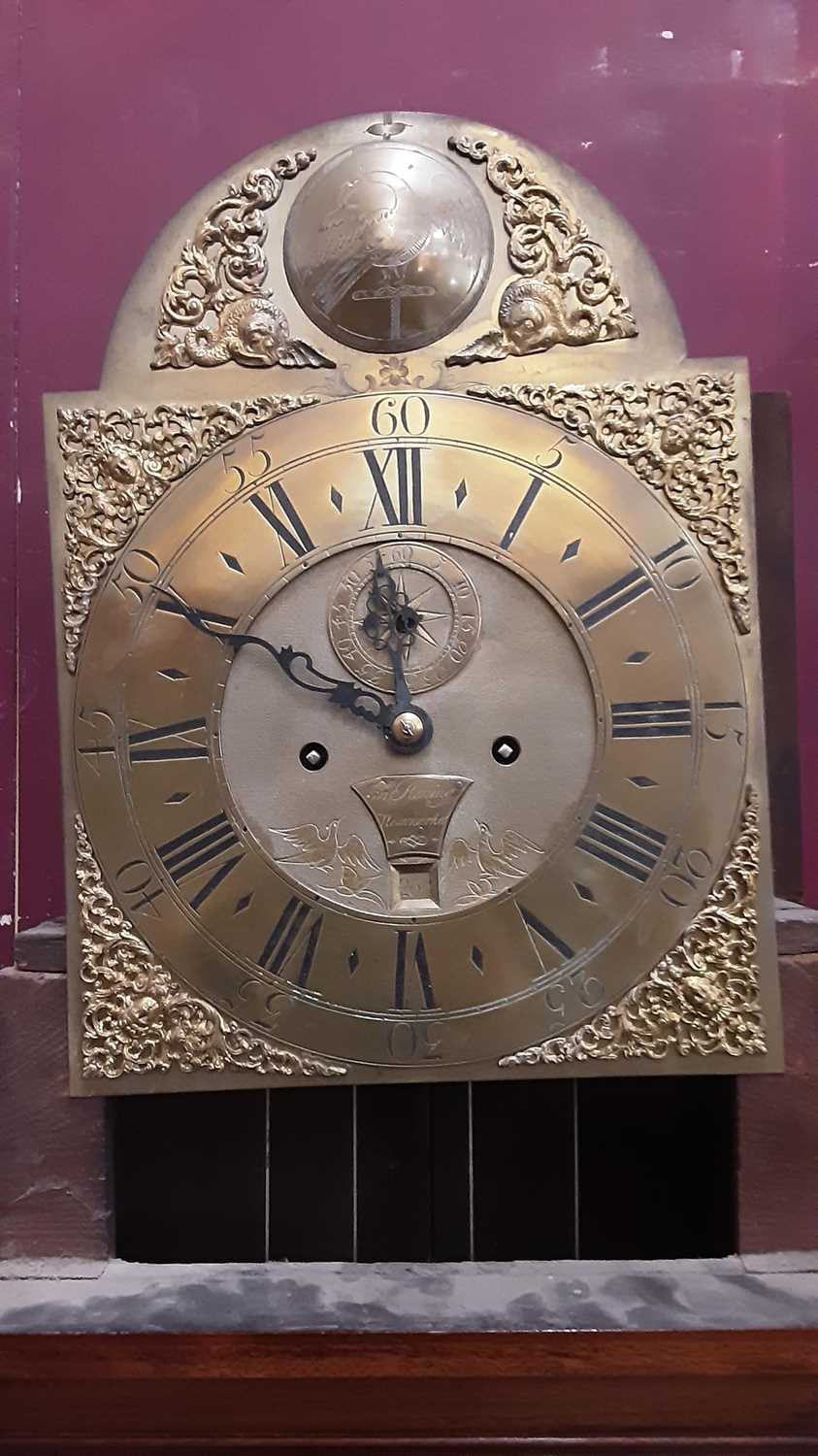 18th century 8-day longcase clock by John Roning, Newmarket with brass arched dial with bird to arch - Image 9 of 13