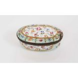 South Staffordshire ‘green chintz’ ground oval snuff box and cover, circa 1760