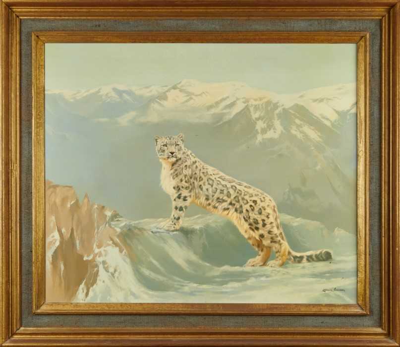 Leonard Pearman (1912-2002) oil on canvas - Snow Leopard, signed, 65cm x 76cm, in gilt frame