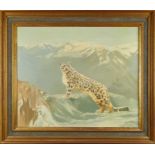 Leonard Pearman (1912-2002) oil on canvas - Snow Leopard, signed, 65cm x 76cm, in gilt frame