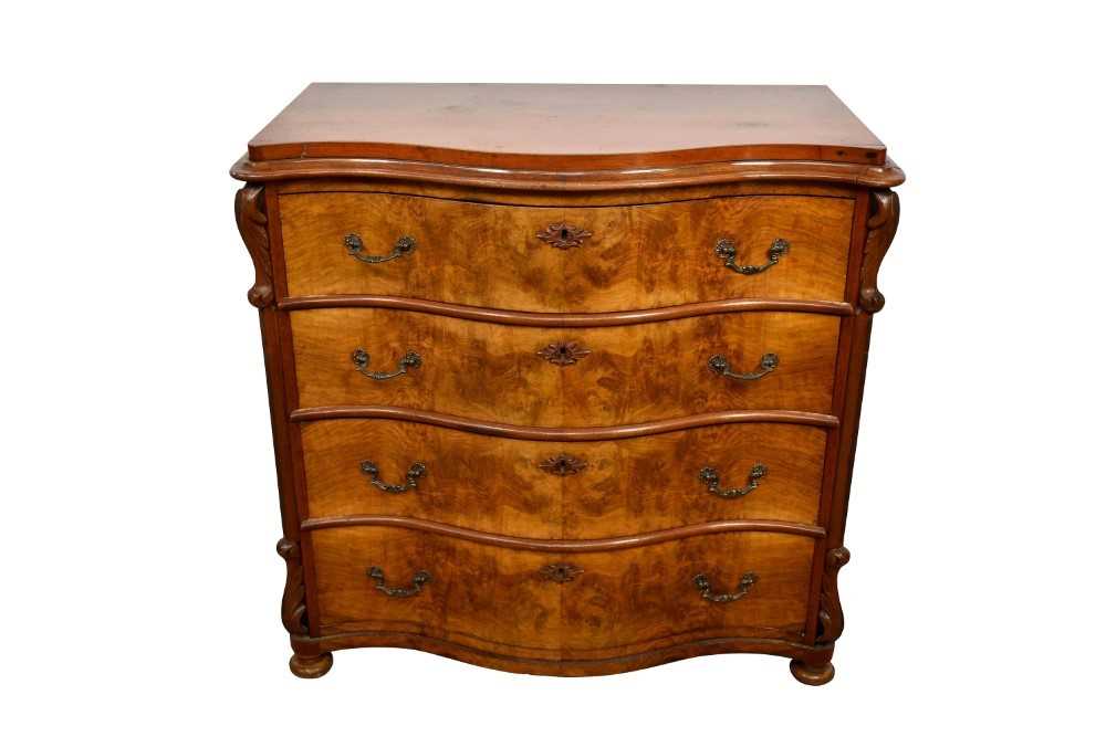 19th century Continental walnut serpentine chest of drawers