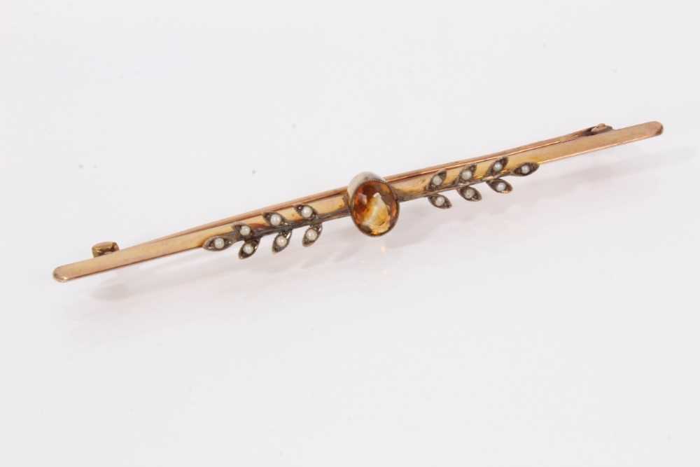 Group of seven Victorian and Edwardian gold gem set and seed pearl bar brooches - Image 2 of 5