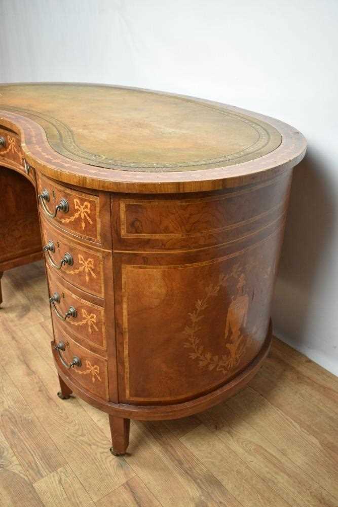 Edwardian style mahogany and marquetry inlaid kidney shaped desk - Image 2 of 21