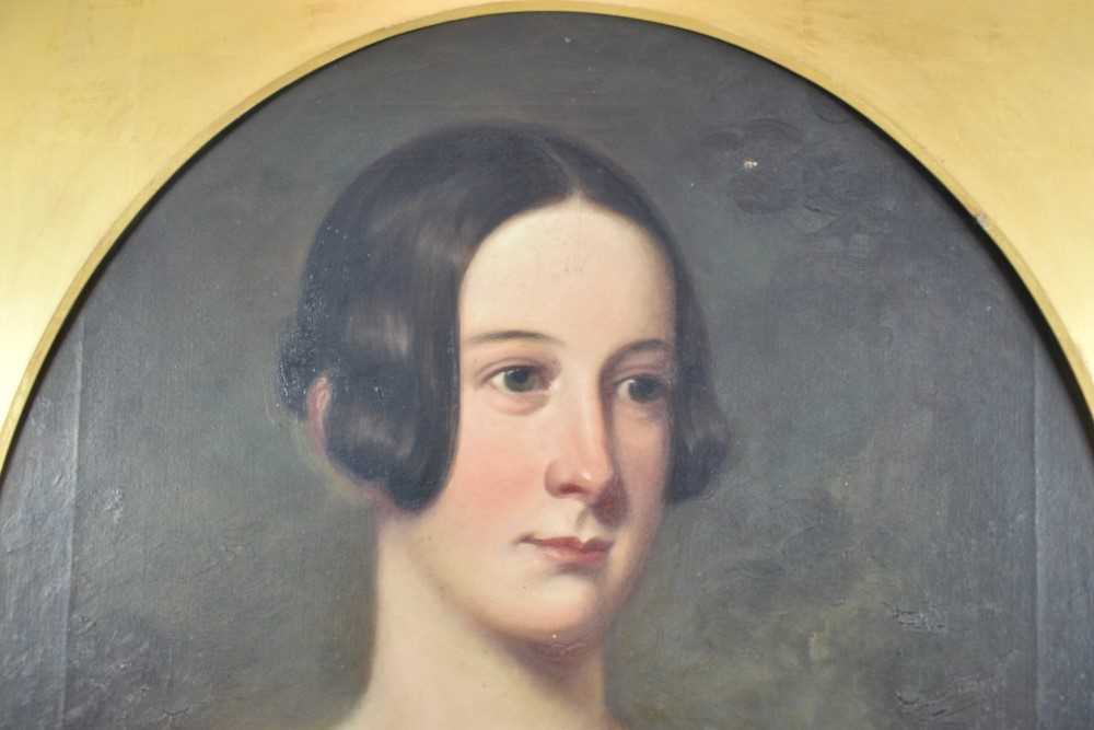 English School, early 19th century, oil on canvas - portrait of a young lady, oval, 59cm x 50cm, in - Image 3 of 6