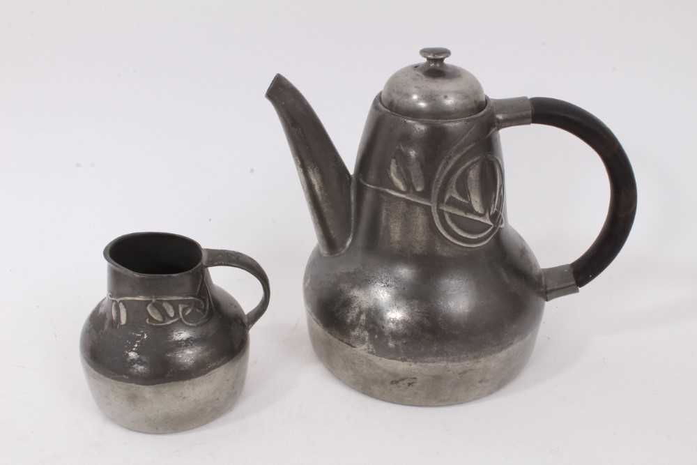 Tudric pewter teapot and ensuite cream jug, by Archibald Knox, other pewter - Image 2 of 8