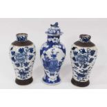 Three 19th century Chinese blue and white vases