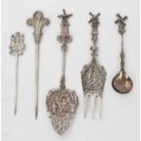 Collection of Dutch and other Continental silver and white metal, including a Windmill serving slice