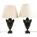 A pair of George III style composition table lamps in the manner of Matthew Boulton, the ovoid bodie