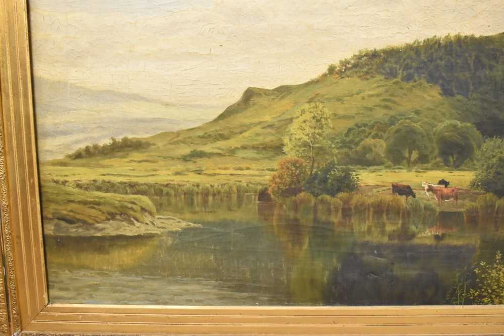 E. Stanley, 19th century, oil on canvas - Highland Landscape, signed, 76cm x 127cm, in gilt frame - Image 8 of 11