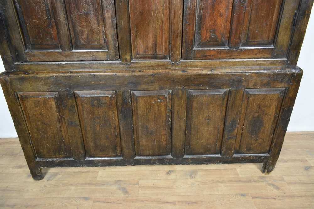 Very large mid 18th century panelled oak and pine two height cupboard - Image 4 of 7