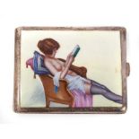 Early 20th century Alpaca and enamel erotic cigarette box