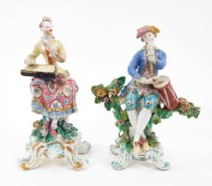 A pair of Bow figures of seated musicians, circa 1765