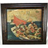 After Sir Frank Brangwyn (1867-1956), a Medici coloured print, 'The Buccaneers', in faux tortoiseshe