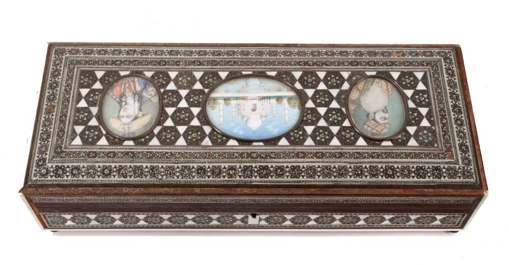 19th century Indian sapele work and portrait miniature mounted glove box - Image 2 of 5