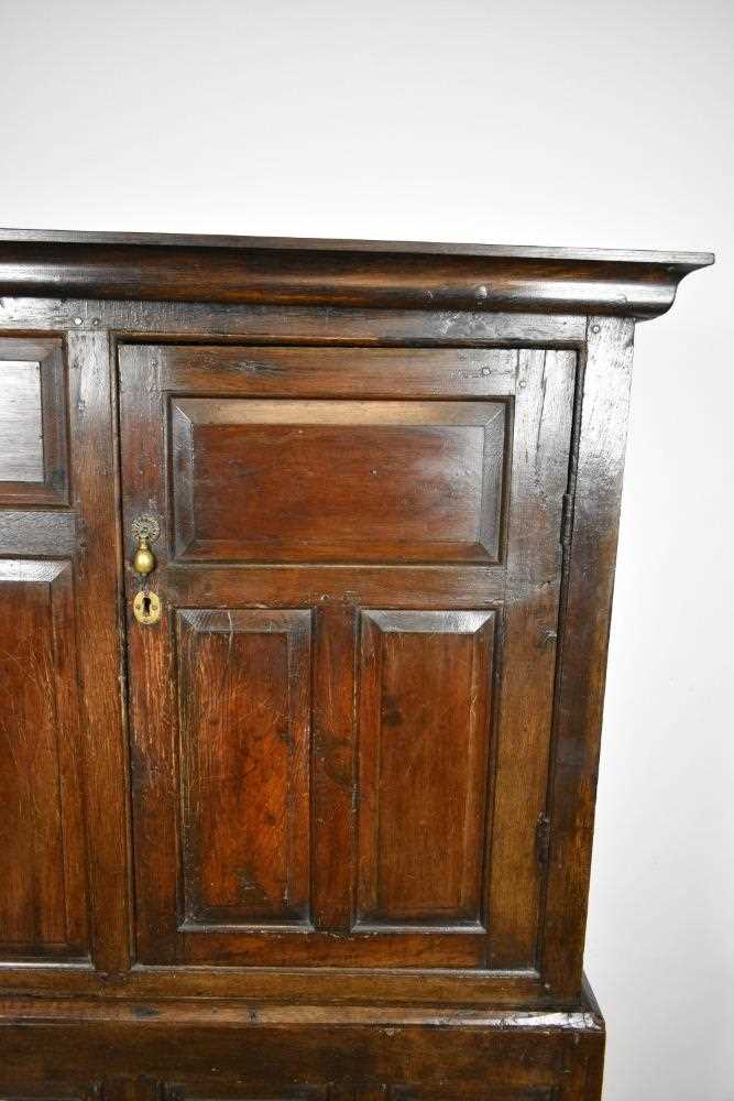 Very large mid 18th century panelled oak and pine two height cupboard - Image 5 of 7